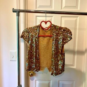Gold iridescent sequins knit shrug.  Size M, but runs small.